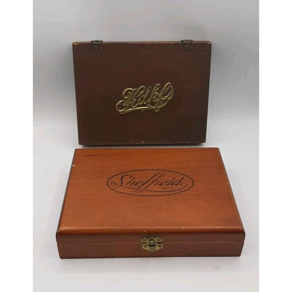 Antique Primative Handmade Wooden Smoke Cigar Box and One Vtg Sheffield Box
